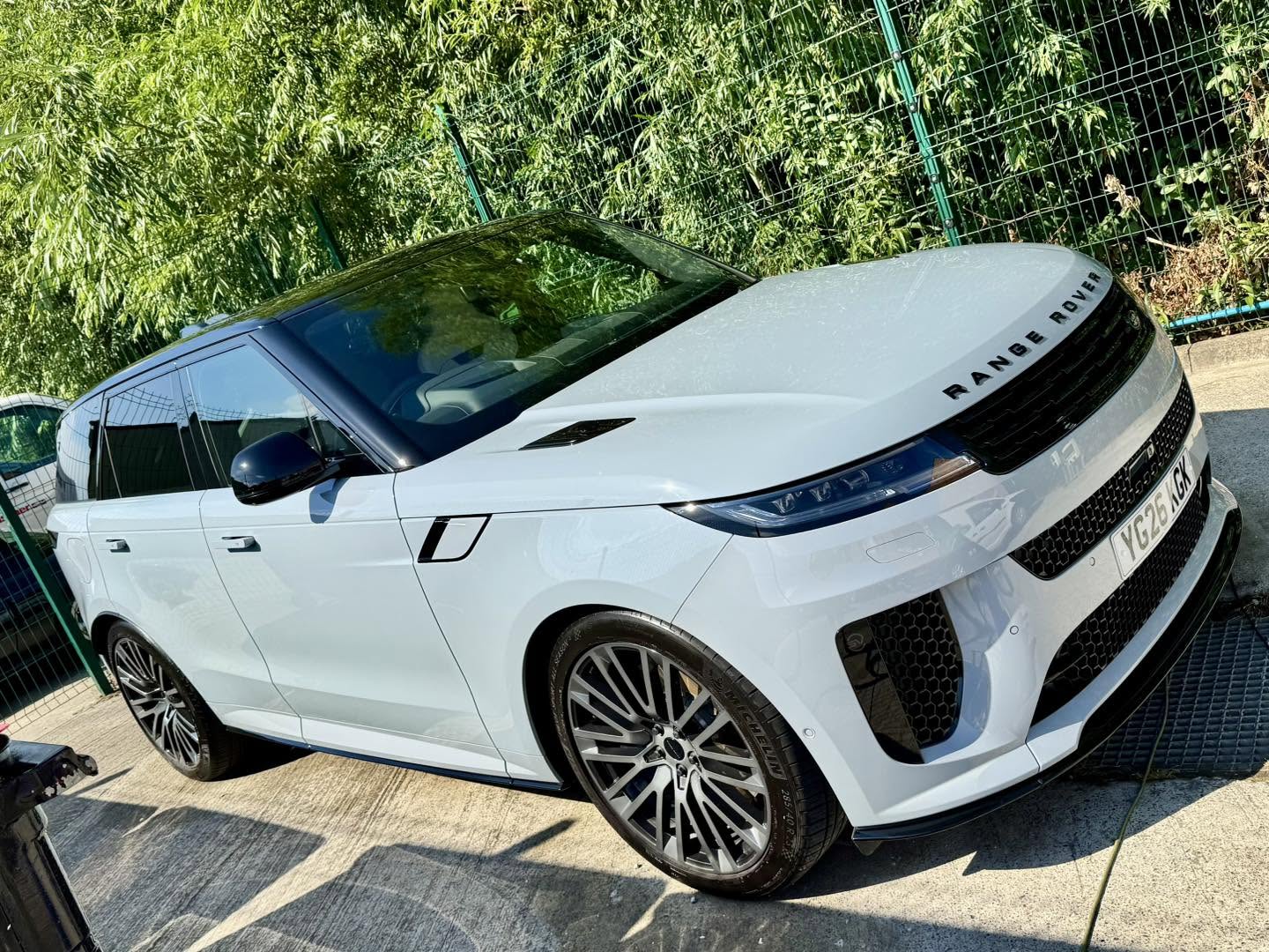 White Range Rover Sport SV after a new-car protection detail